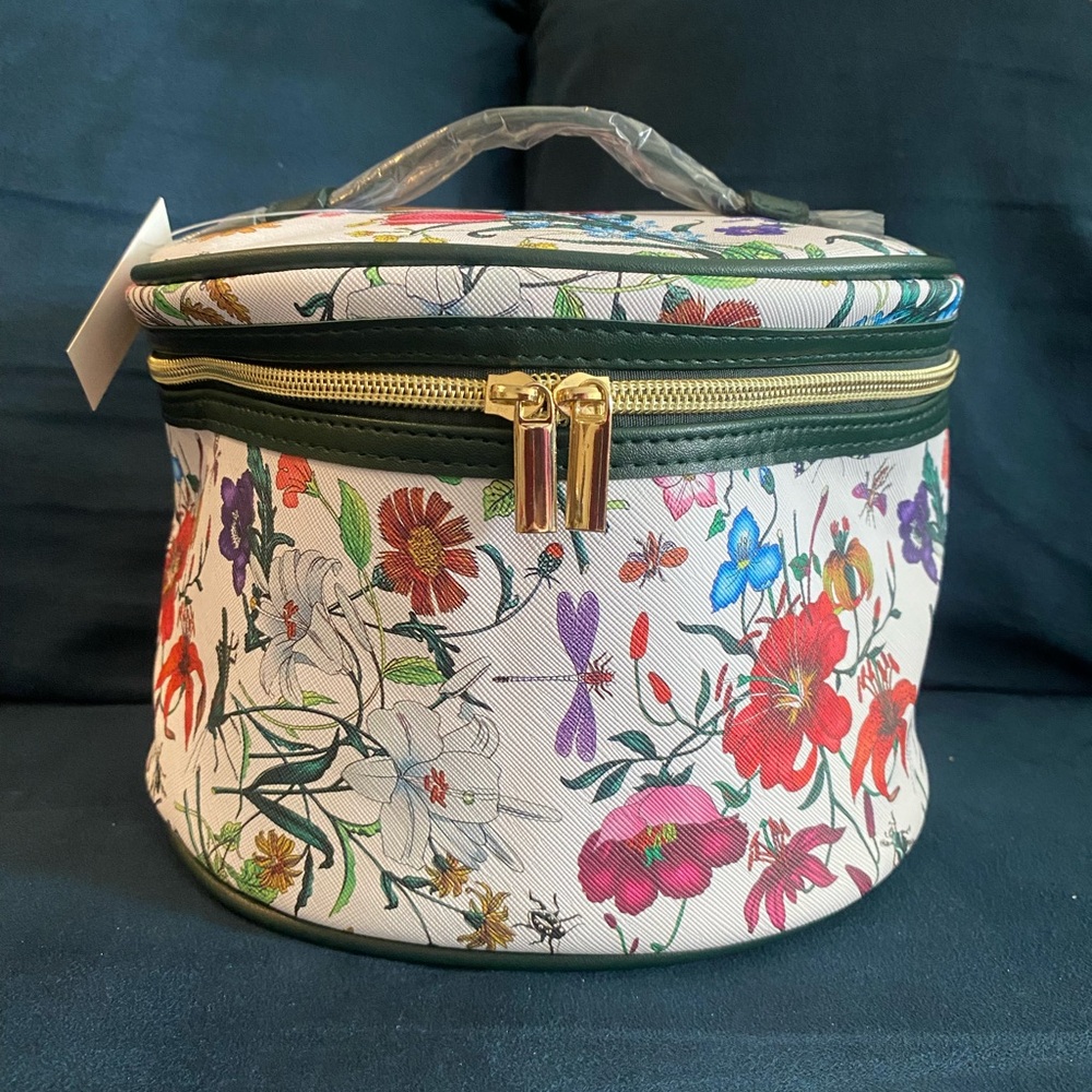 Bloomingdale's Floral Cosmetic Bag with Green Trim